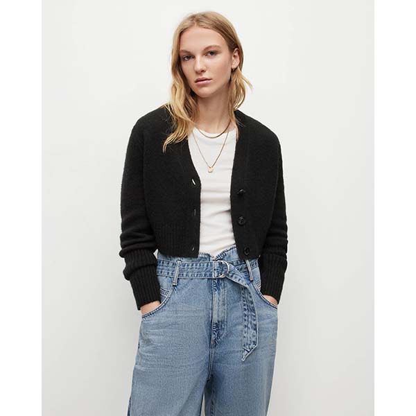 Allsaints Australia Womens Wick V-Neck Soft Ribbed Cardigan Black AU93-895